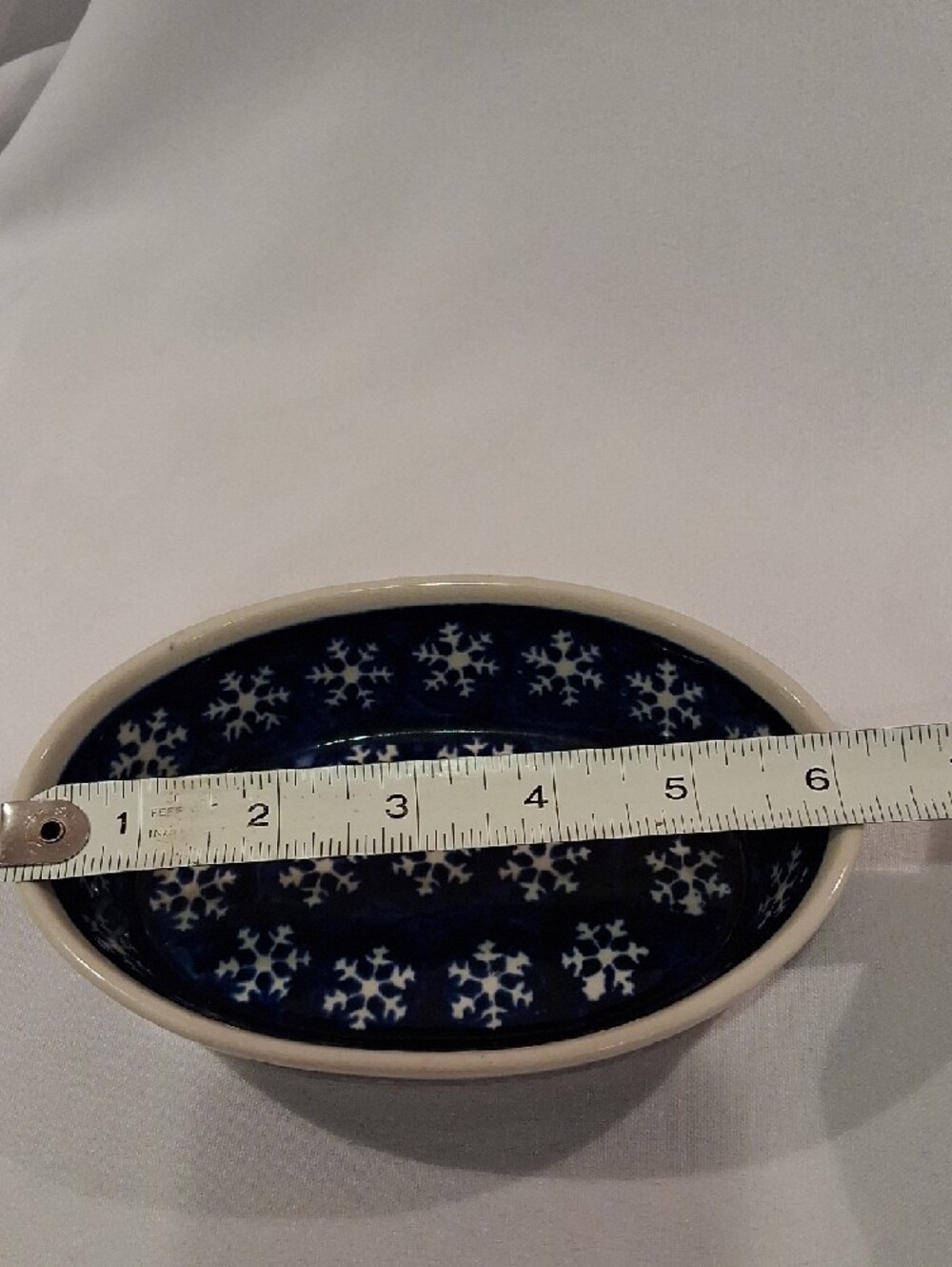 Boleslawiec Blue White Snowflake Ceramic Oval Dish Handmade In Poland - Picture 4 of 5